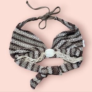 Y2k Lucky Brand Bathing Suit Bikini Top Crochet